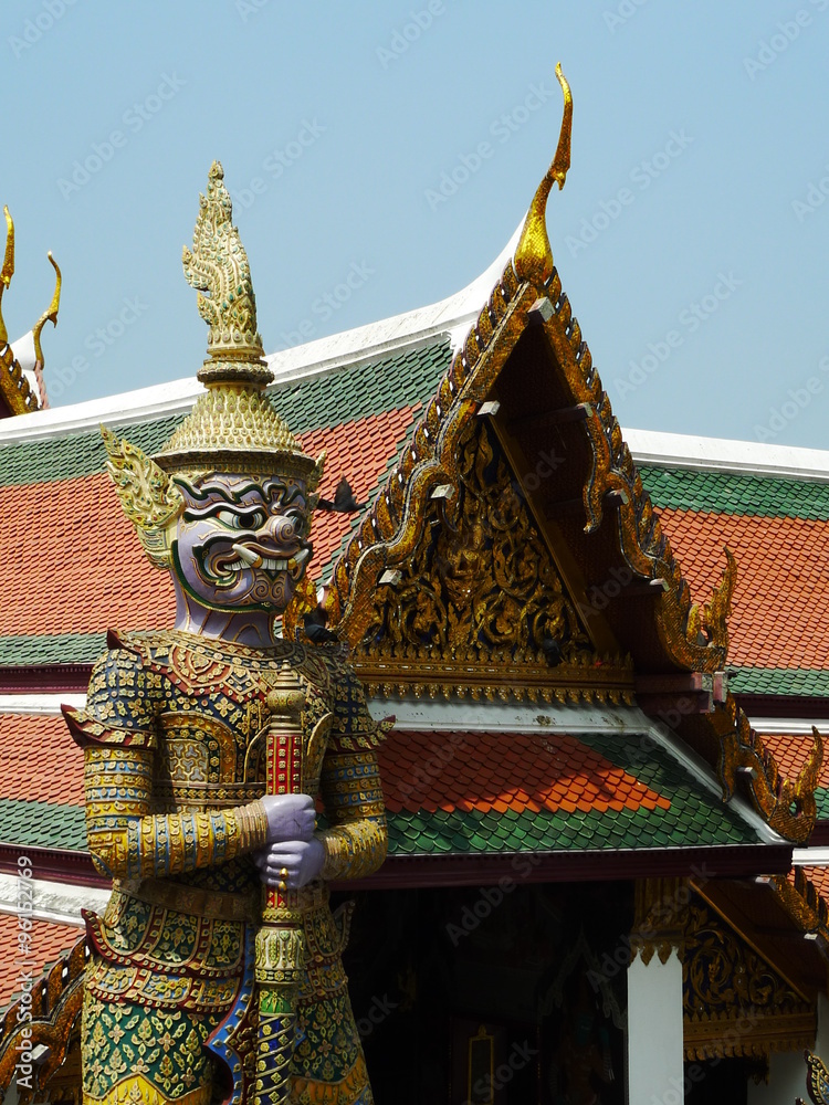Thaïlande, Bangkok, Palais Royal, dvarapala, masque, statue