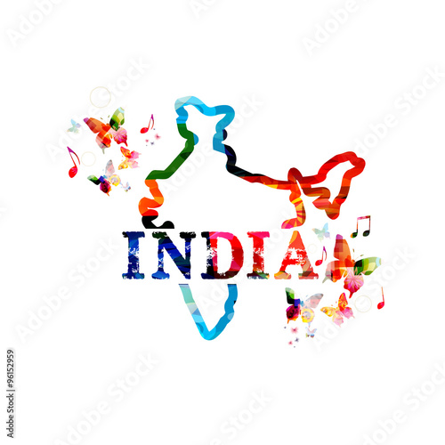 Colorful map of India with butterflies