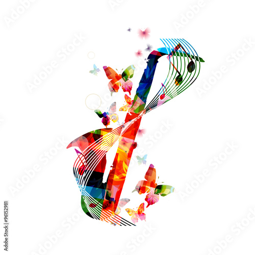 Colorful saxophone design with butterflies