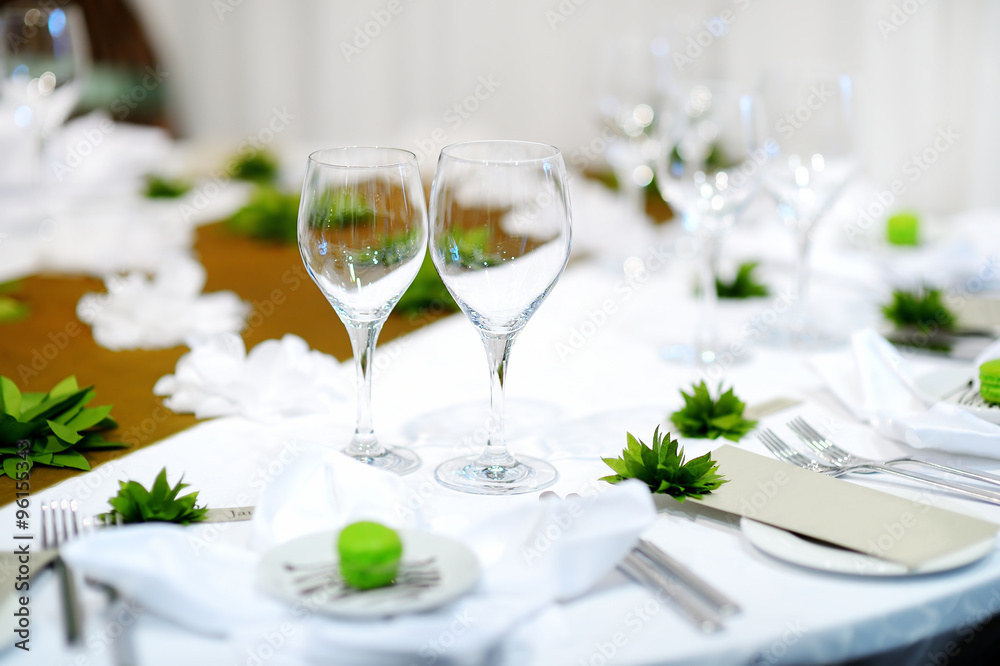 Table set for an event party or wedding reception Table set for an event party or wedding reception