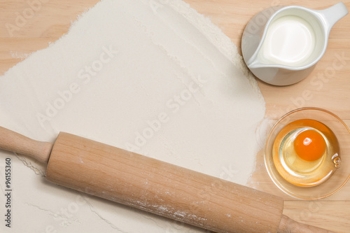 egg, milk, flour and rolling pin