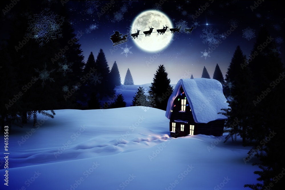 Fototapeta premium Christmas house under full moon