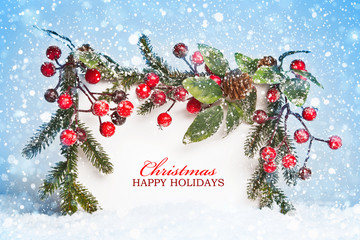Christmas decorations with snow