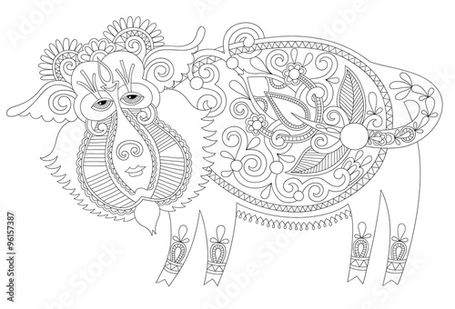 line drawing in ukrainian karakoko style of decorative unusual f