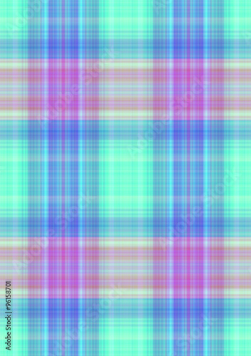 Checkered greenish background with purple,orange and blue stripes 