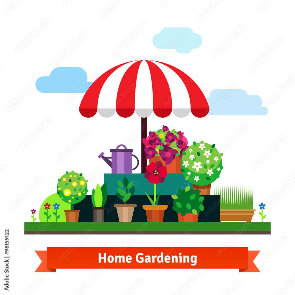 Naklejka premium Home greening store with plants, flowers, grass