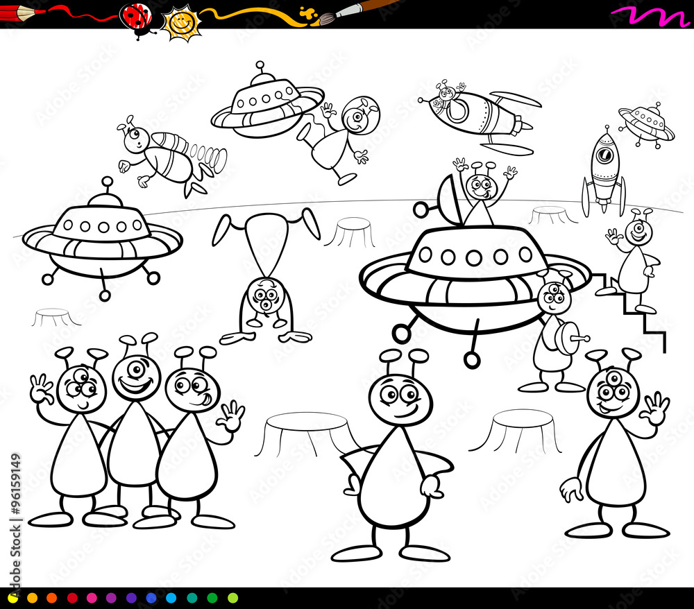 Naklejka premium aliens cartoon coloring book