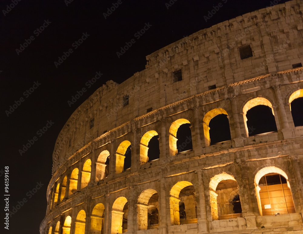 Colosseum (Coliseum) at night in Rome, Italy