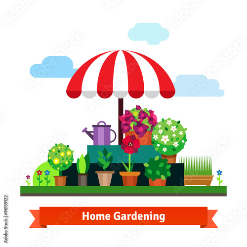Home greening store with plants, flowers, grass