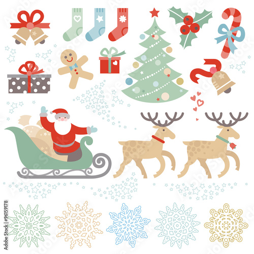 Set of Christmas, Happy New Year vector elements.