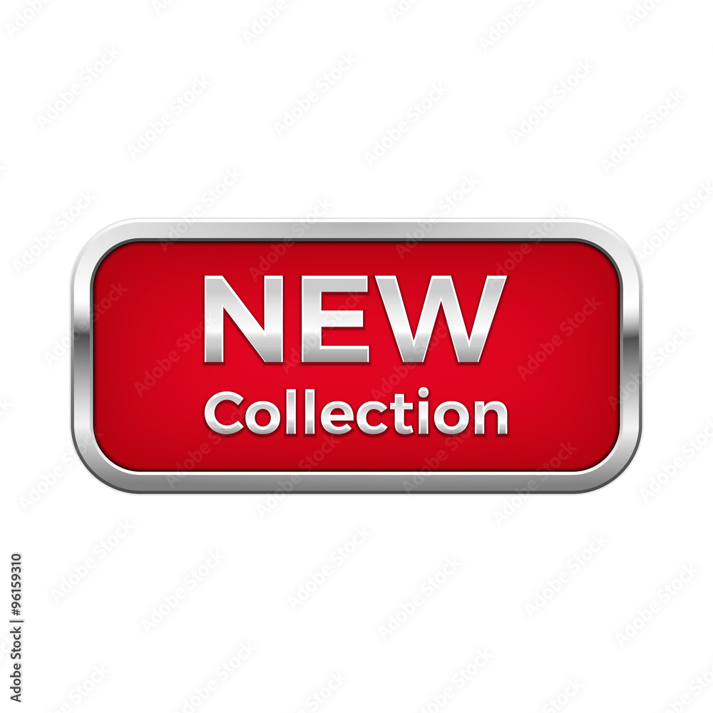 Red new collection plate in silver frame Red new collection plate in silver frame