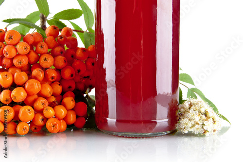 Принти на полотні Cropped orange ash-berry with jar of juice on white
