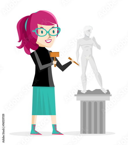 mujer artista esculpiendo estatua de David