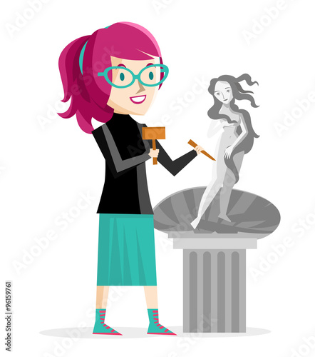 mujer artista esculpiendo estatua de Venus