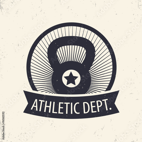 Athletic Dept., fitness, gym emblem, sign in circle, vector illustration