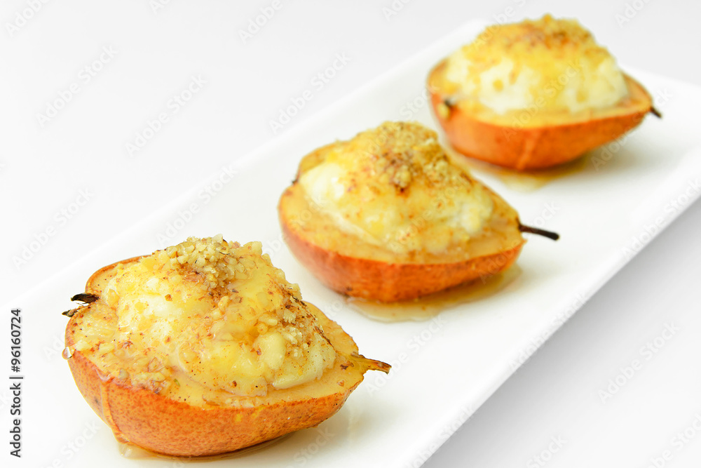 Healthy and Diet Food: Pear with Ricotta and Nuts. Healthy and Diet Food: Pear with Ricotta and Nuts.
