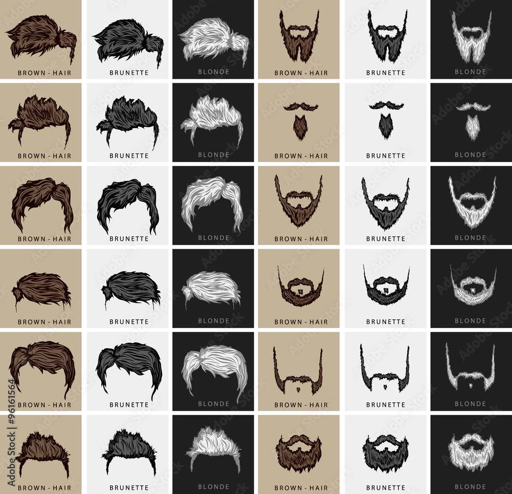 vector set of hairstyles and beards 