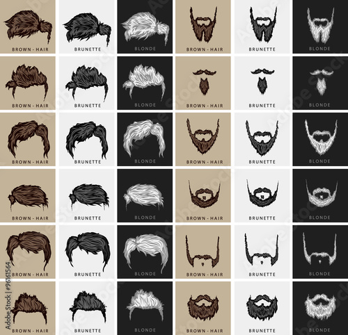 vector set of hairstyles and beards 