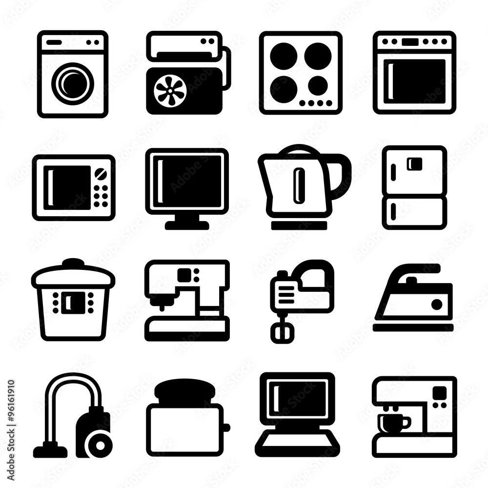 Household Appliances Icons Set on White Background. Vector Household Appliances Icons Set on White Background. Vector