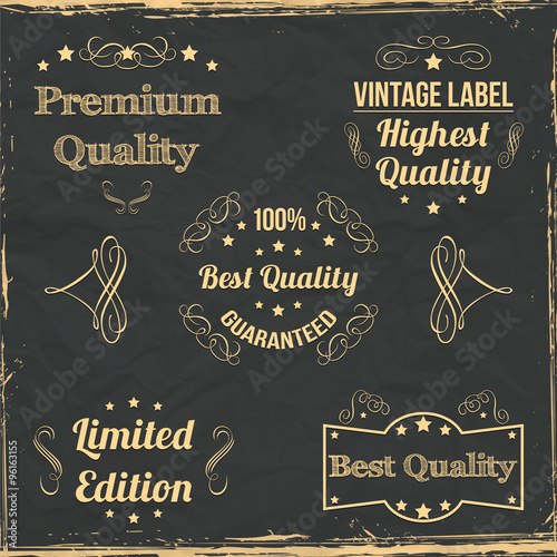 Retro style golden badge set on dark background. Vector elements