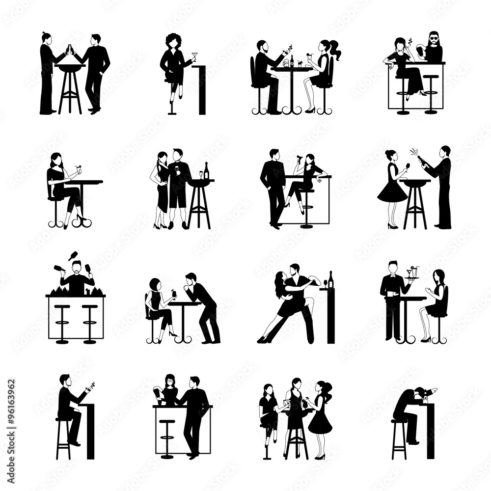Drinking People Set Black And White