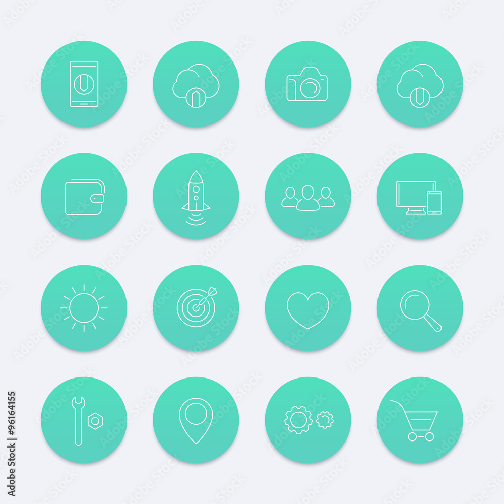 Thin line web round aquamarine icons, vector illustration Thin line web round aquamarine icons, vector illustration