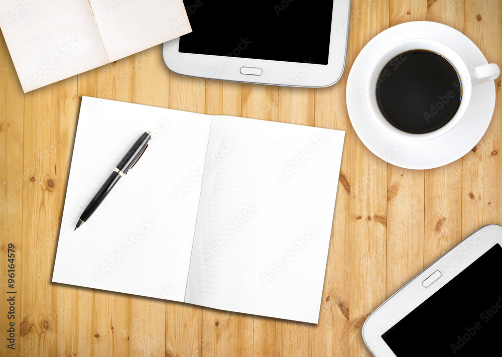 Office table with notepad, business background Office table with notepad, business background