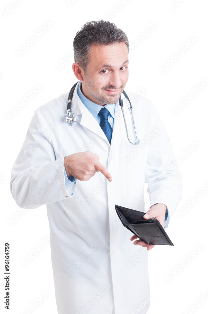 Doctor showing empty wallet Doctor showing empty wallet