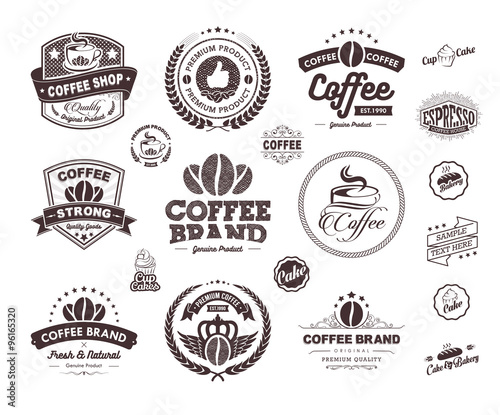 Vector Coffee Labels Isolated Coffee Beans Seamless Background. Premium Coffee Labels And Badges. Best Coffee Label Designs. Coffee Label Template. Vintage Coffee Labels.  Retro Coffee Shops Badges.