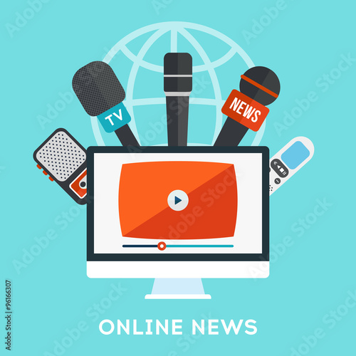 Vector live report concept, live news. Online news broadcasting icon in flat design. Live press conference icon concept. Vector illustration