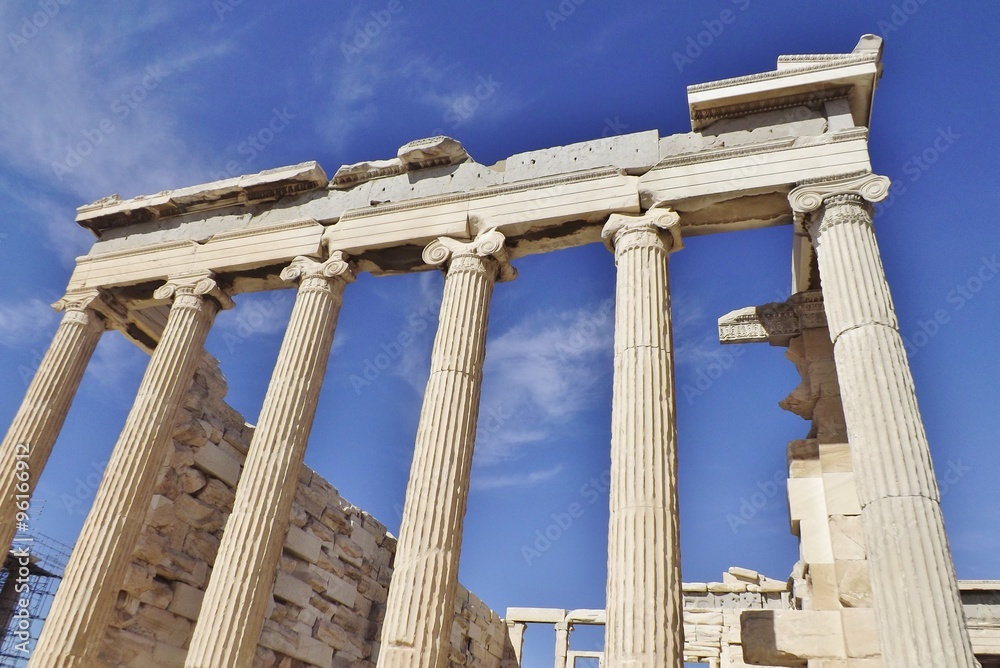 Obraz premium The Acropolis in Athens, Greece. Detail of the Parthenon: columns, capitals and frieze.