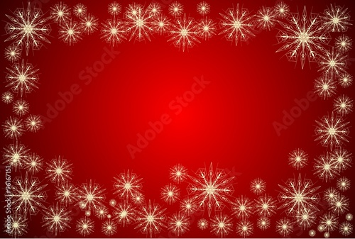 Red festive Christmas background with golden snowflakes 
