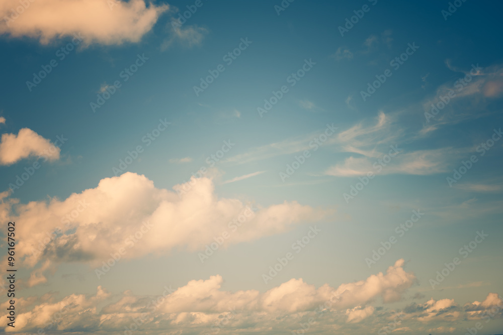 Beautiful sky and puffy cloud  background,retro effect