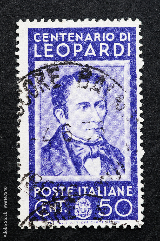 Giacomo Leopardi commemorato in un francobollo italiano usato 