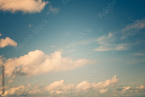 Beautiful sky and puffy cloud background,retro effect