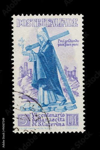 Santa Casterina da Siena commemorata in un francobollo italiano usato 