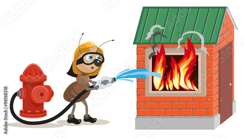 Ant firefighter extinguishes house