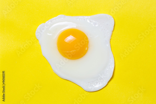 Slika na platnu Fried egg on a yellow background