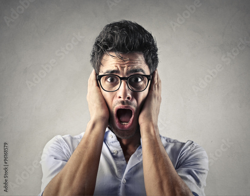 Scared man screaming