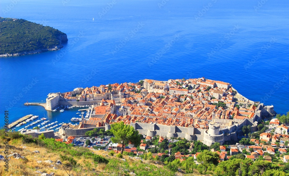 Dubrovnik old town and blue Adriatic sea in Croatia