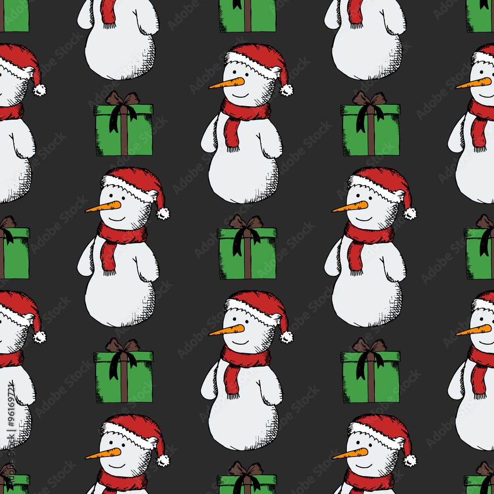 Seamless pattern of snowmen