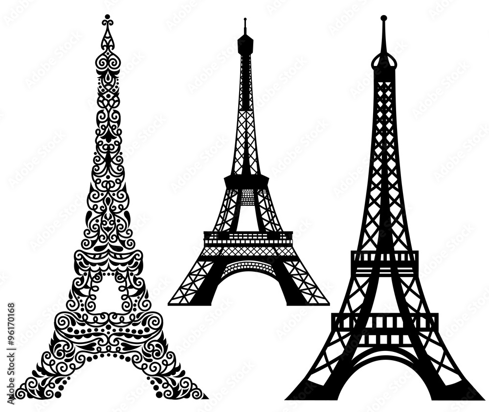 Set of Eiffel Tower.  Isolated on white.