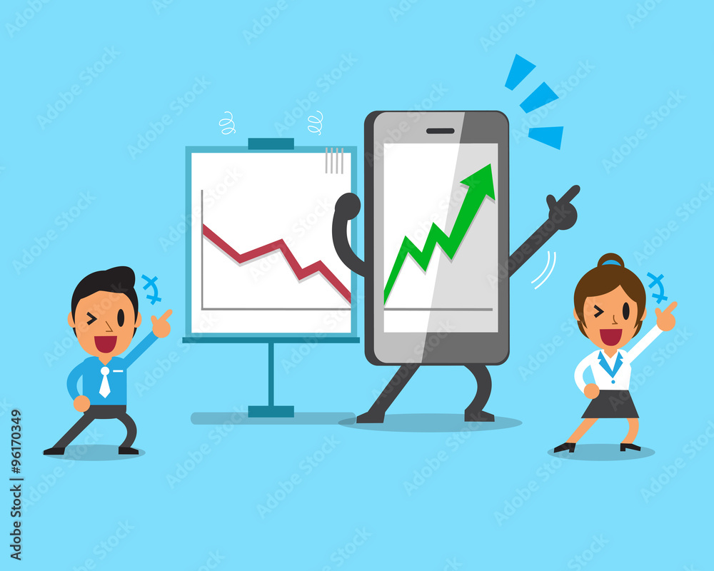 Cartoon smartphone help business people to make more profitable Cartoon smartphone help business people to make more profitable