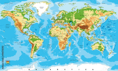 Naklejka Fizyczna mapa świata
