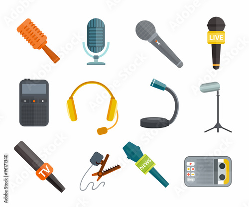 Different microphones types vector icons