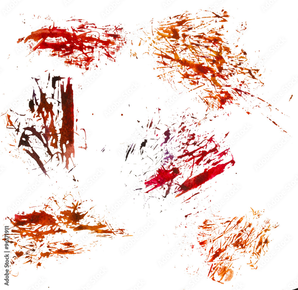 Abstract red watercolor splashes