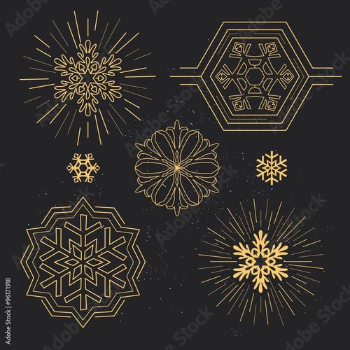 Snowflake Patterns. Geometric lined snowflakes. Vector illustration.