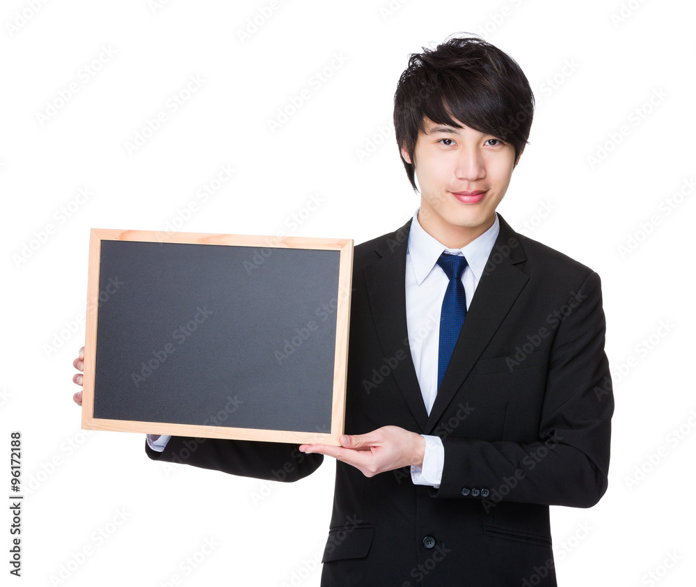 Asian Young Businessman show with the chalkboard Asian Young Businessman show with the chalkboard
