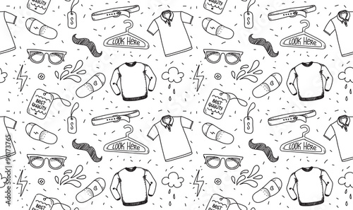 Clothing seamless texture. Background for store, shop or package. Nice casual wear. Hand drawn
