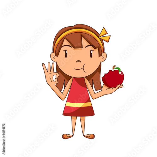 Girl eating red apple